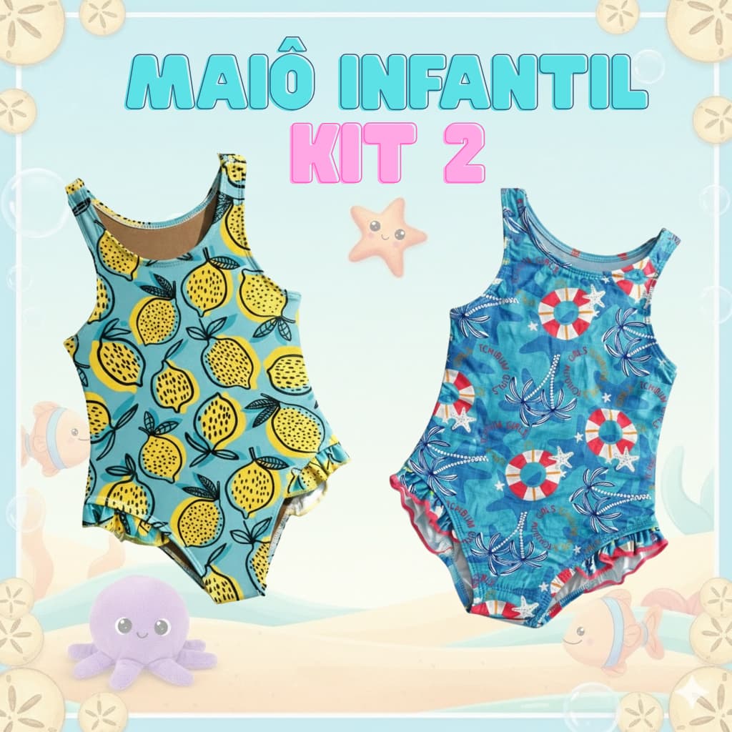 Kit 2 Maiô Biquini Regata Bebê Menina Feminino Infantil Proteção Uv 50 Moda Praia Piscina Tam 1 A 4 Anos Natação
