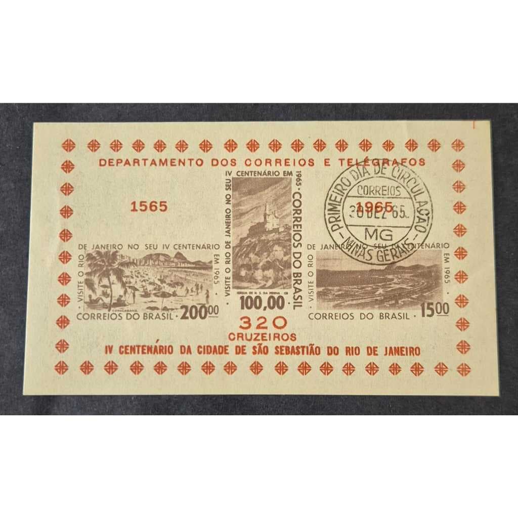 Bloco 4 Centenário Do Rio De Janeiro - B17 - Com carimbo de 1º dia de circulação.