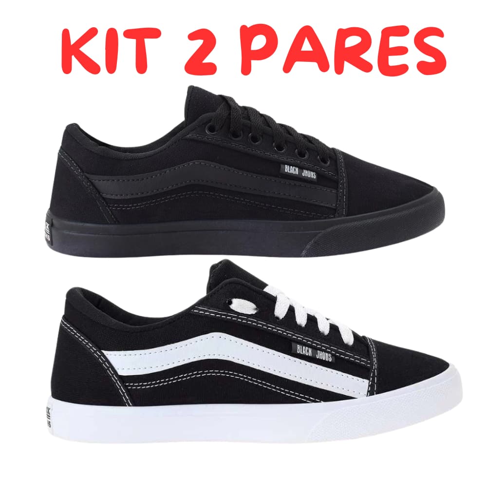 Kit 2 Pares Tênis Masculino Feminino Black Jhons Skatista Old Retrô Moda Casual Leve Macio Confortável Dia a Dia