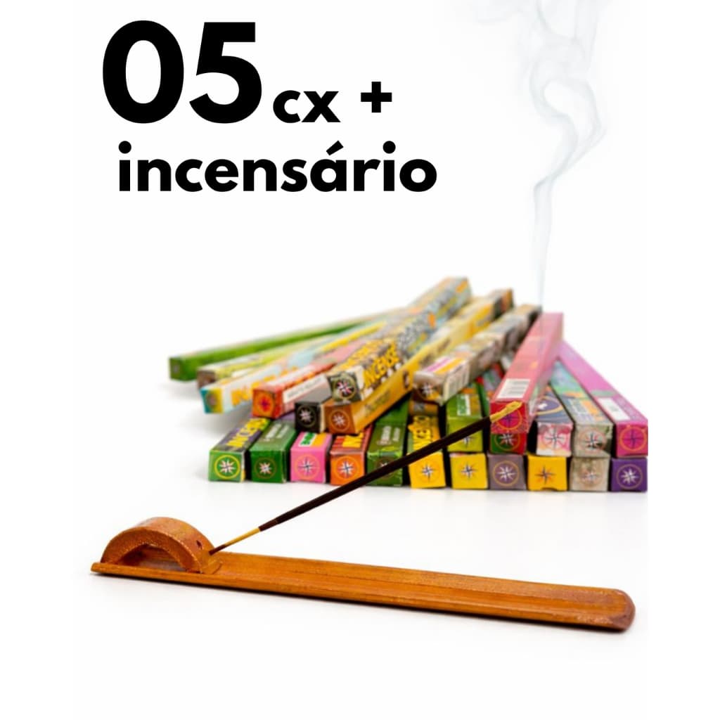 Incenso Natural Aromas Sortidos Special Blend 5 Caixas 40 Varetas e Porta Incenso Régua de Madeira