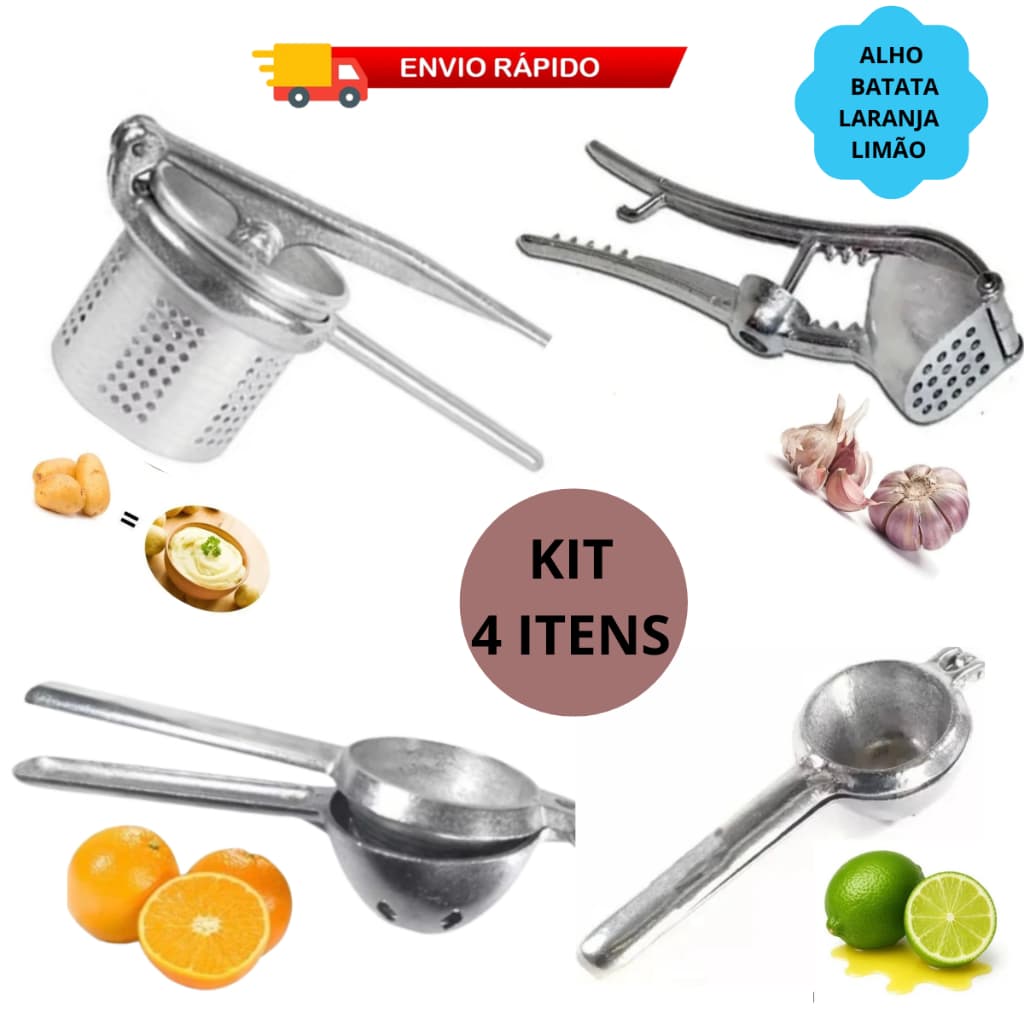 Espremedor Alho, Limão Laranja e Batata em Alumínio fundido para Uso Diário Amassador Kit Profissional