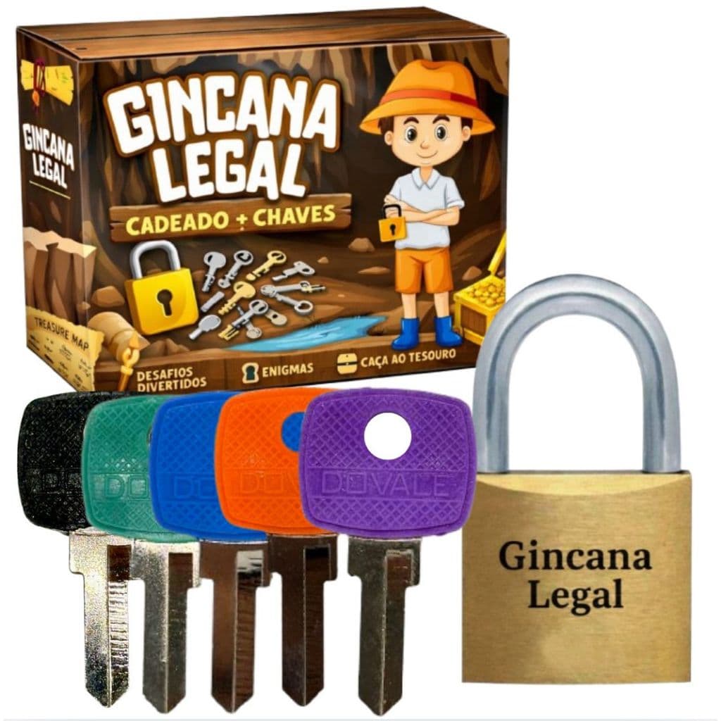 GINCANA LEGAL COLORIDO - Desafio Das Chaves Kit Cadeado E 12 Chaves Gincanas Festas Dourado
