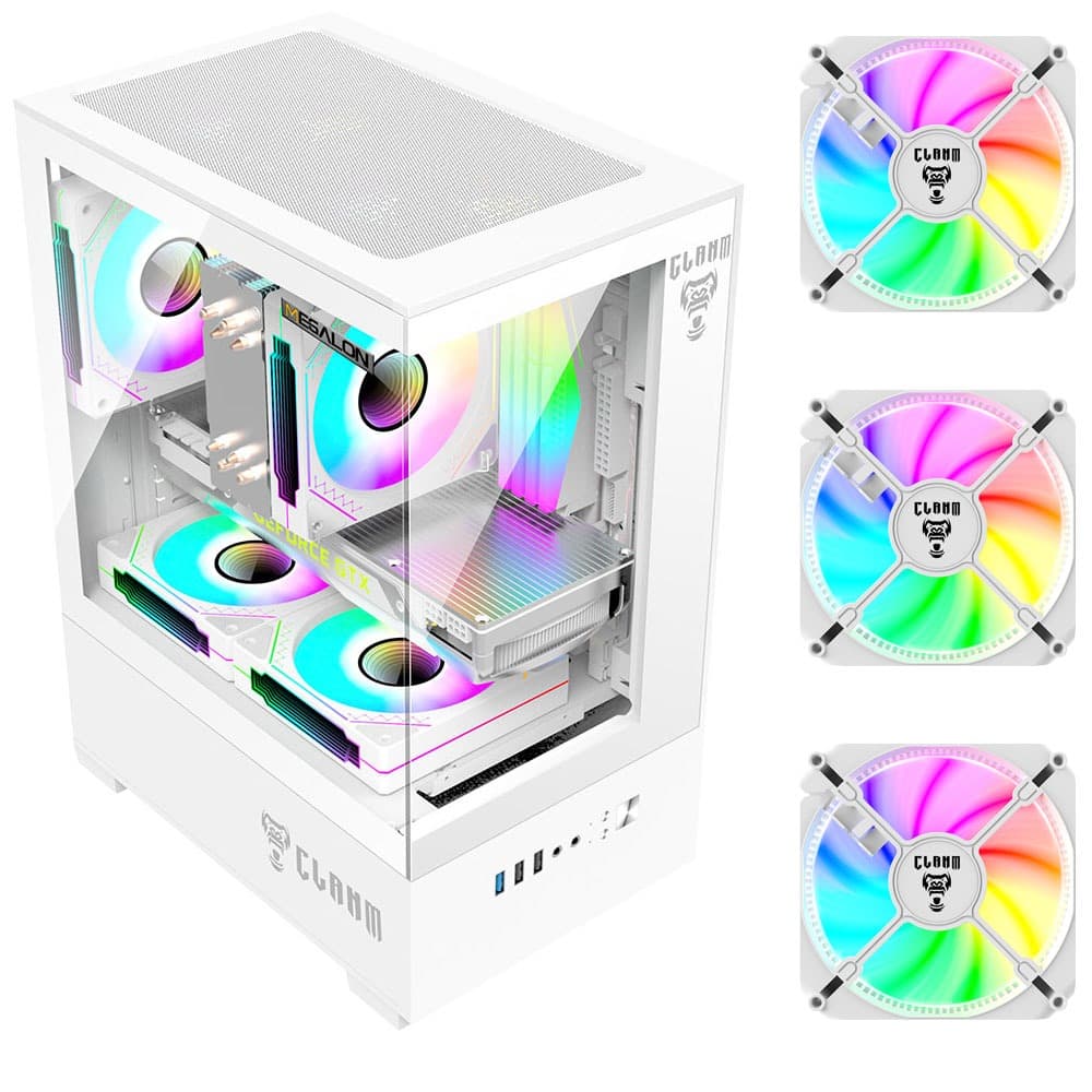 Gabinete PC Gamer Megalon Snow CLANM Branco Acompanha 3 Fans RGB