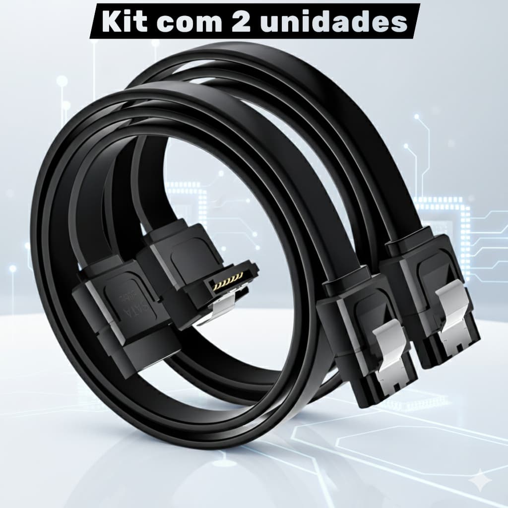 Kit 2x Cabo SATA 3.0 6Gb/s - Reto + L 90° para HDD/SSD Alta Velocidade com Trava