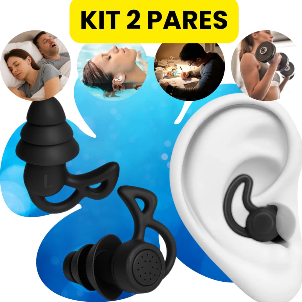 Kit 2 Pares Tampão Ouvido 3 Camadas Antiruído Plug Dormir Natação Piscina Estudo Trabalho Protetor Auricular em Silicone