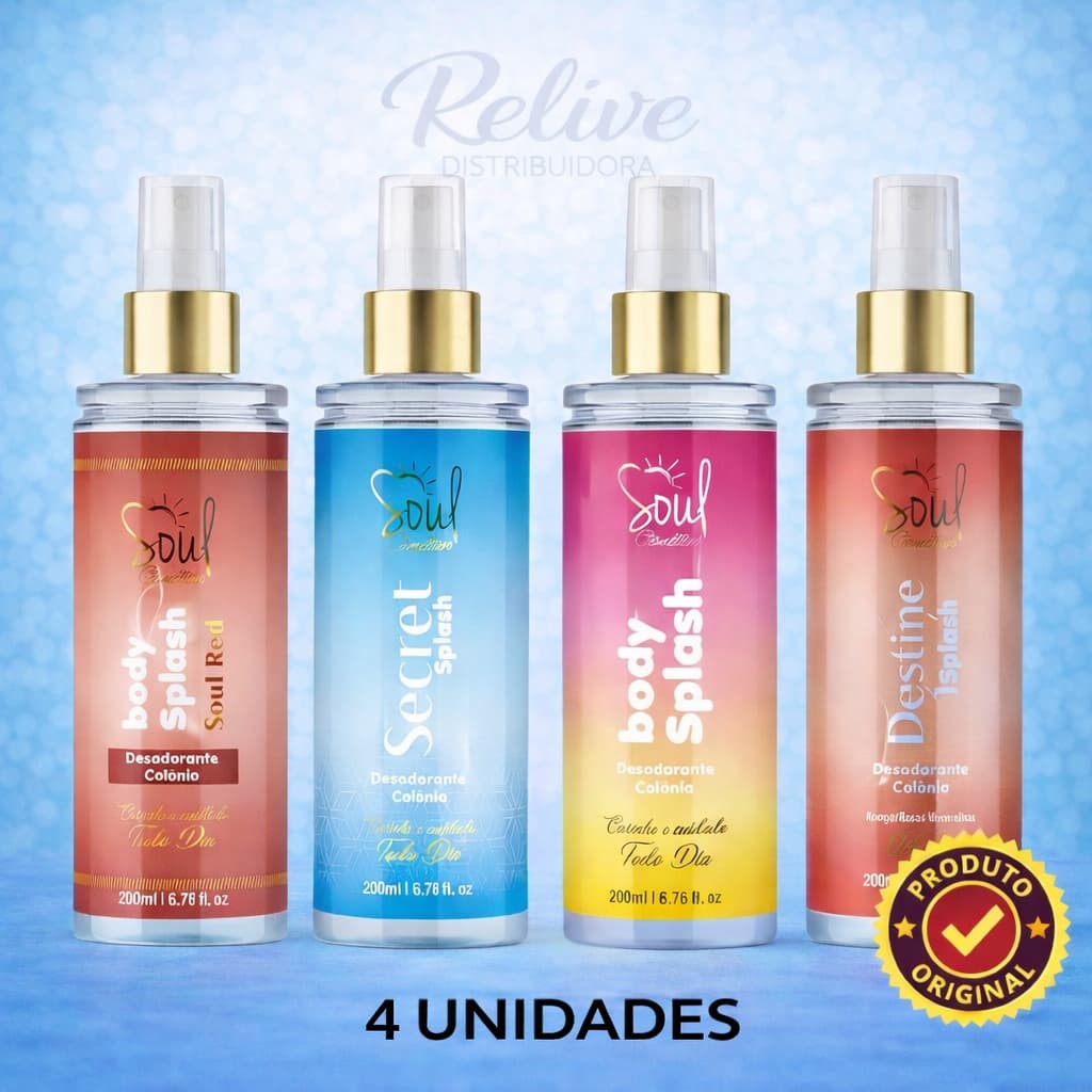 Kit 04 Body Splash SOUL TRADICIONAL FEMININO 200ml Perfume Colonia Desodorante Corporal Alta Fixação
