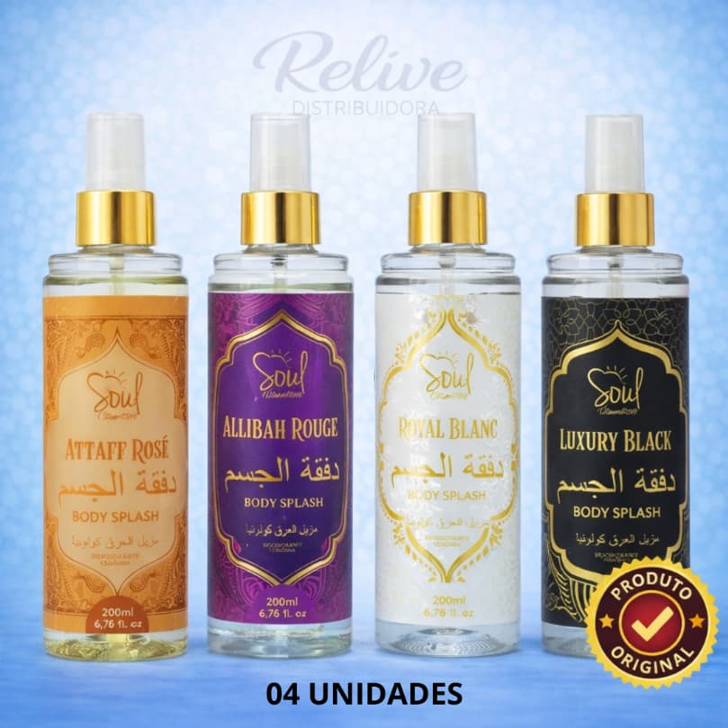 KIT 04 Body Splash ARABE SOUL 200ml FEMININO - Desodorante Perfume Corporal Alta Fixação Noite e Dia