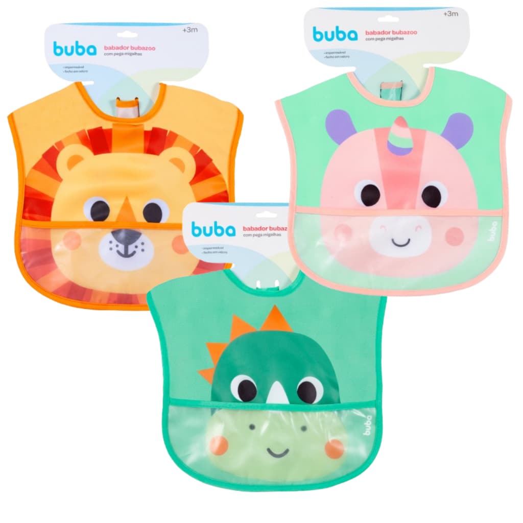 Babador Infantil Buba Zoo Impermeavel para bebe Criança com Bolso