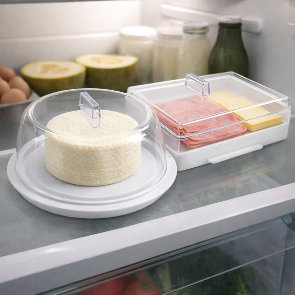 Queijeira Porta Queijo com Porta Frios com Tampa Transparente - Branco e Preto