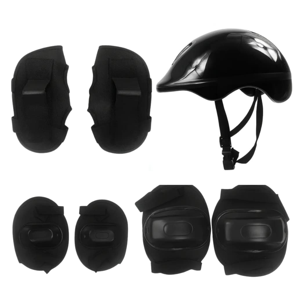 Kit Proteção Infantil Capacete Para Bike Patins Skate Preto Equipamento De Proteção Joelheira Cotoveleira Esportes