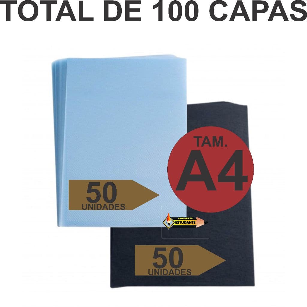 Kit 100 Capas para Encadernação A4 Pp - Incolor Line + Preta Couro