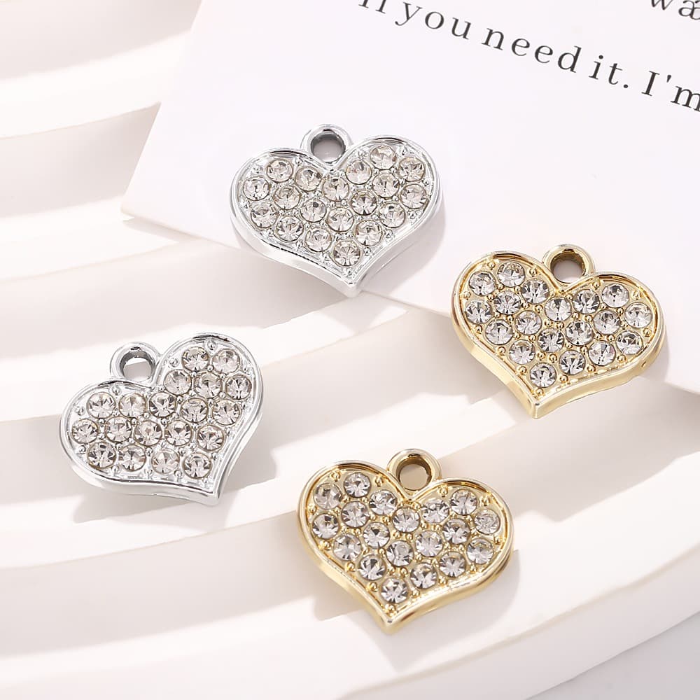 Kit Pingente Coração Strass em Metal Zamac 10/20 peças Dourado/Prata