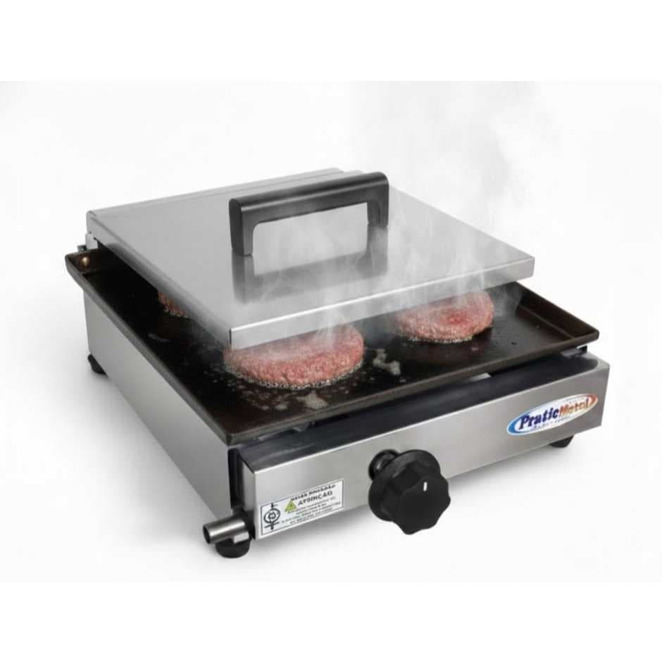 Sanduicheira Chapeira De Lanche Porção 30x30 Com Prensa Pratic Metal Bifeira Inox A Gas