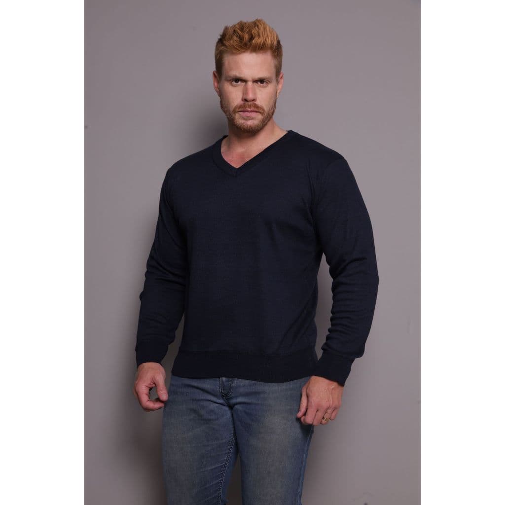 Suéter Masculino Gola V Em Malha Fina Manga Longa