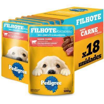 Ração Úmida Pedigree Sachê sabor Carne ao Molho para Cães Filhotes - 18 Unidades de 100g