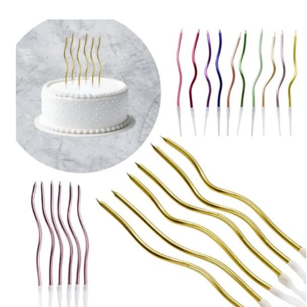Kit Vela de Aniversário Metalizada Palito Espiral Festas Decoração 6, 12, 18 Unidades Bolo Ondulada