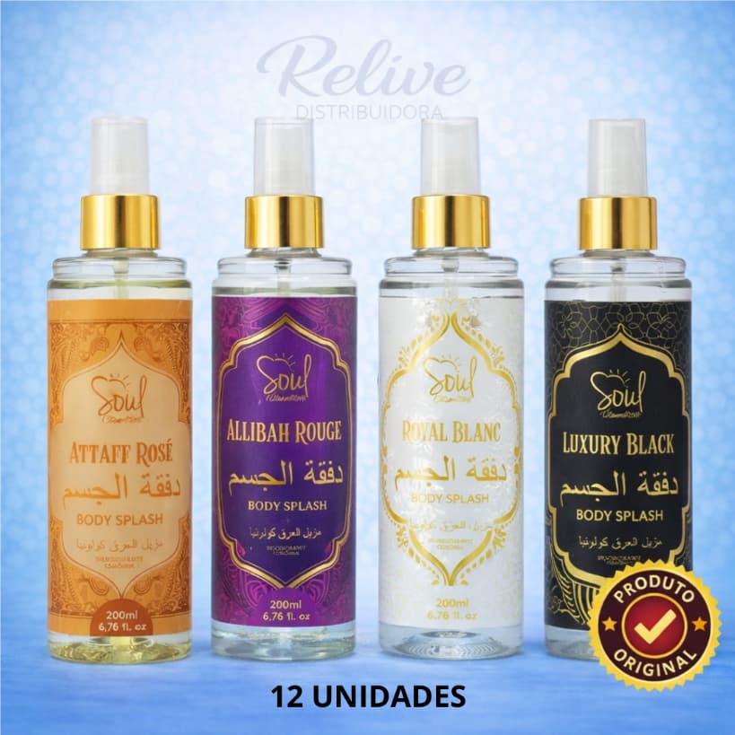 KIT 12 Body Splash ARABE SOUL 200ml FEMININO - Desodorante Colonia Perfume Corporal Alta Fixação