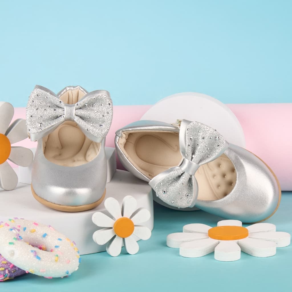 Sapatilha Infantil Menina Social Festa Casamento Batizado Dourada Prata Modinha Laço Removível