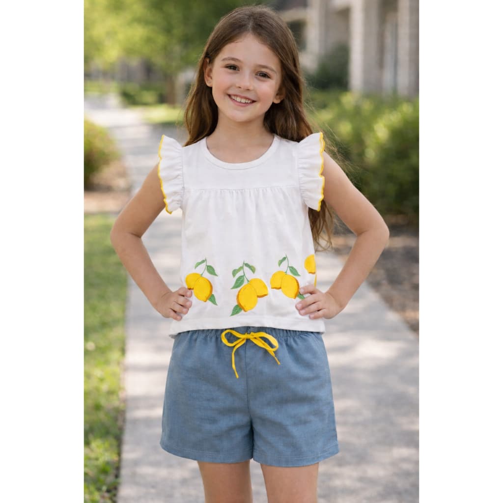 Conjunto Infantil Limão - Blusa Meia Malha e Bermuda Moletinho.