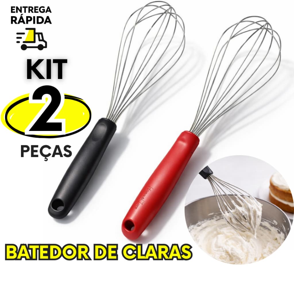 Kit 2 Batedor Fue Fouet de Aço Inox Resistente Batedor Manual de Claras em Neve Ovos Massas