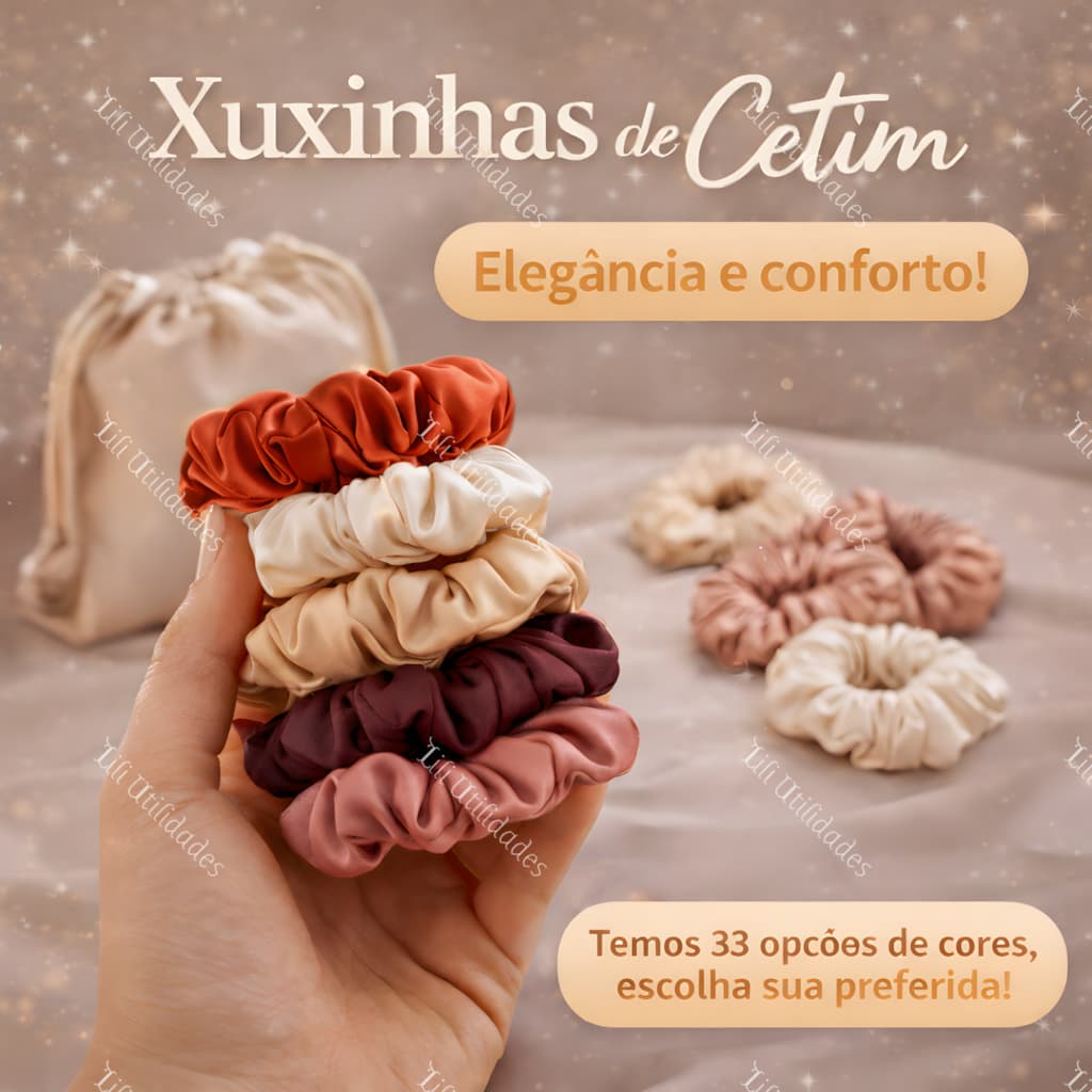 Kit 20 Xuxinha de Cetim com Costura Embutida Scrunchies Laço de Cabelo Anti Frizz