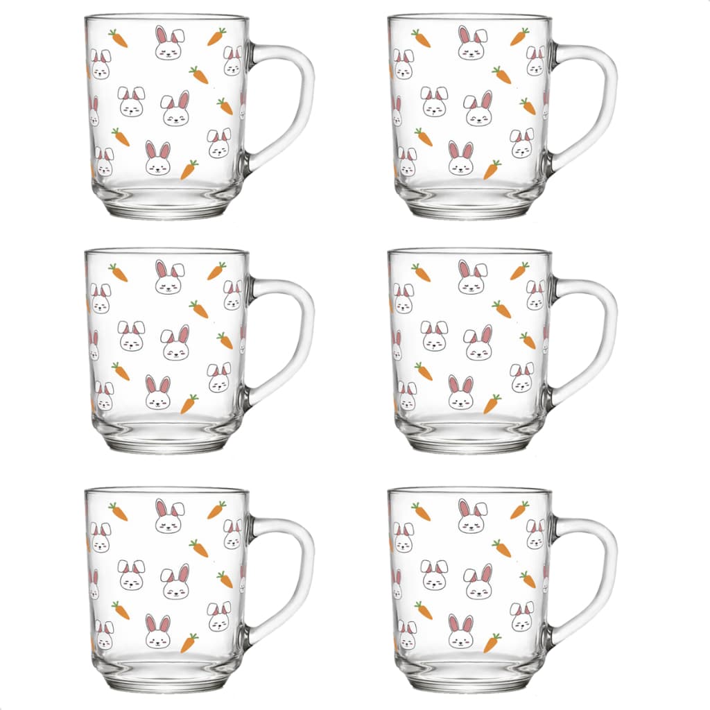 Jogo Kit De Xicara De Vidro Decorado De 230ml Para A Páscoa Coelho Coelinho Cenoura Chocolate