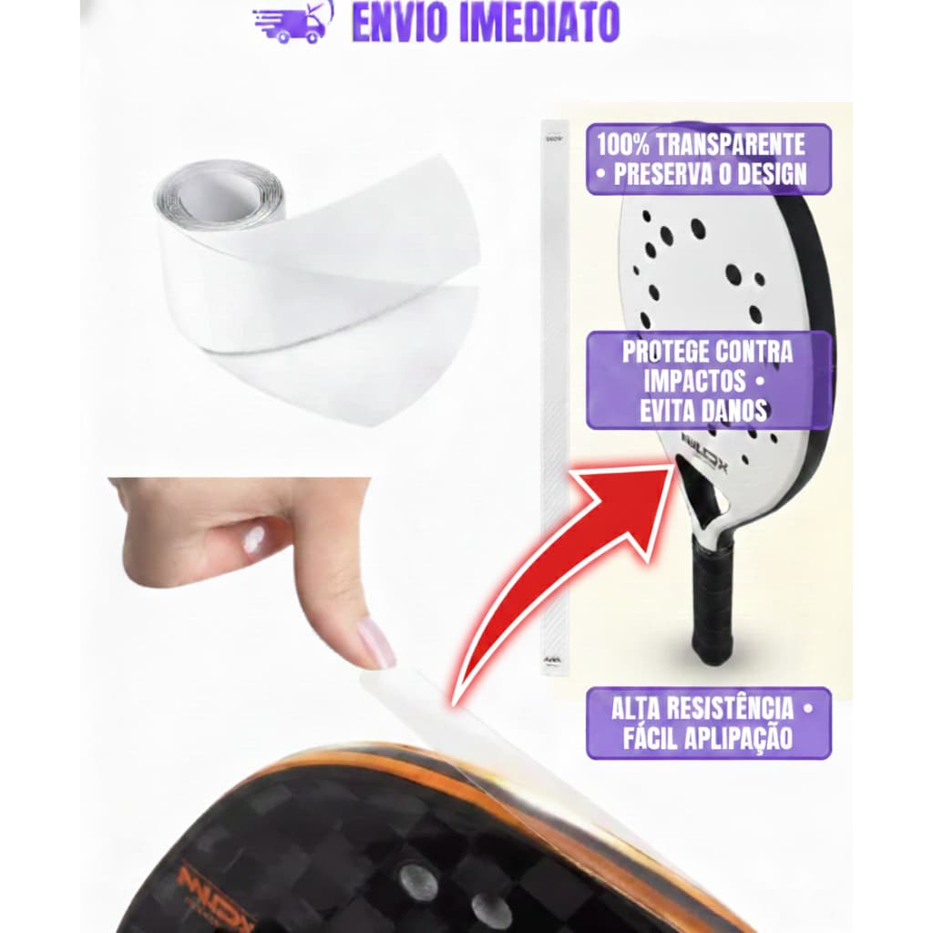 Fita Protetora de Cabeça 1/3/5UN Transparente Raquete BEACH TENNIS, TENIS E PADEL 35mm COBERTURA TOTAL