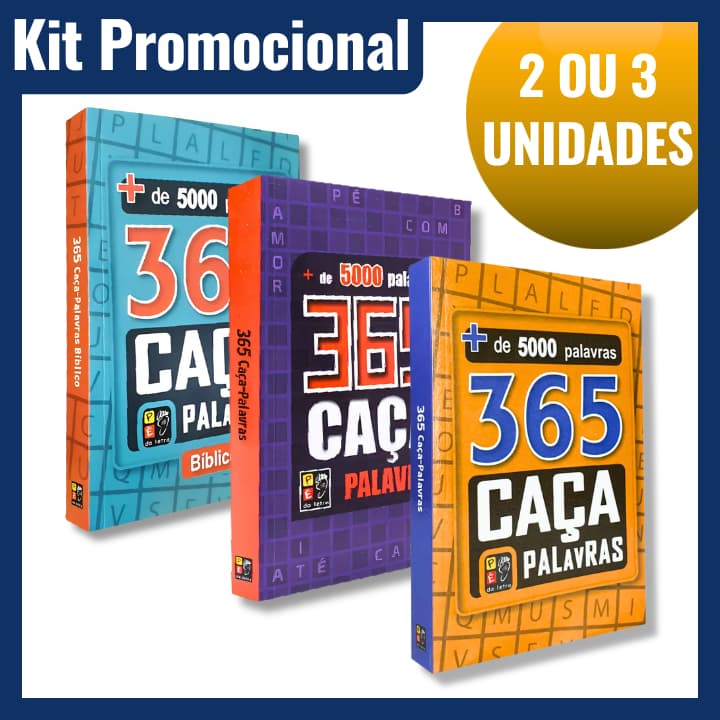 Kit Caça Palavras 365 Desafios – Livros Passatempo para Memória, Atenção e Raciocínio