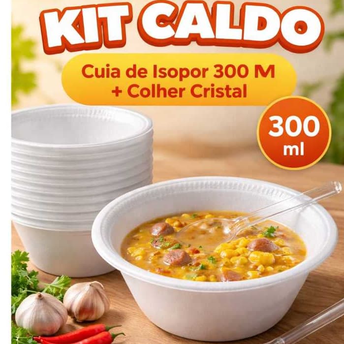 Kit Caldo Pote 300 ml + Colher Resistente Descartáveis Sorvete Açaí Sopa Térmico Descartável 50 Un