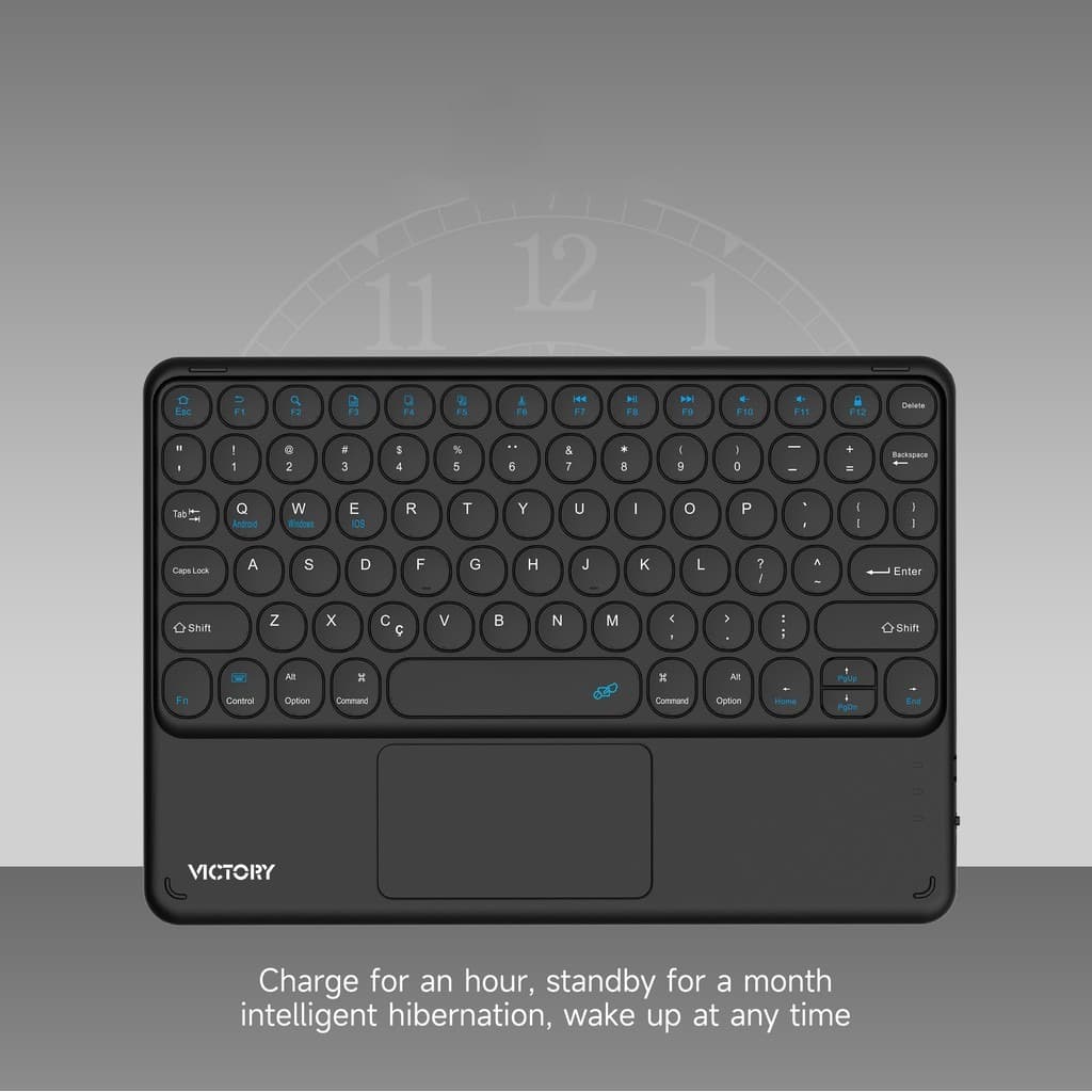 Teclado Bluetooth Chave Redonda Sem Fio Com Touch Para Celular / Tablet / Laptop - Preto