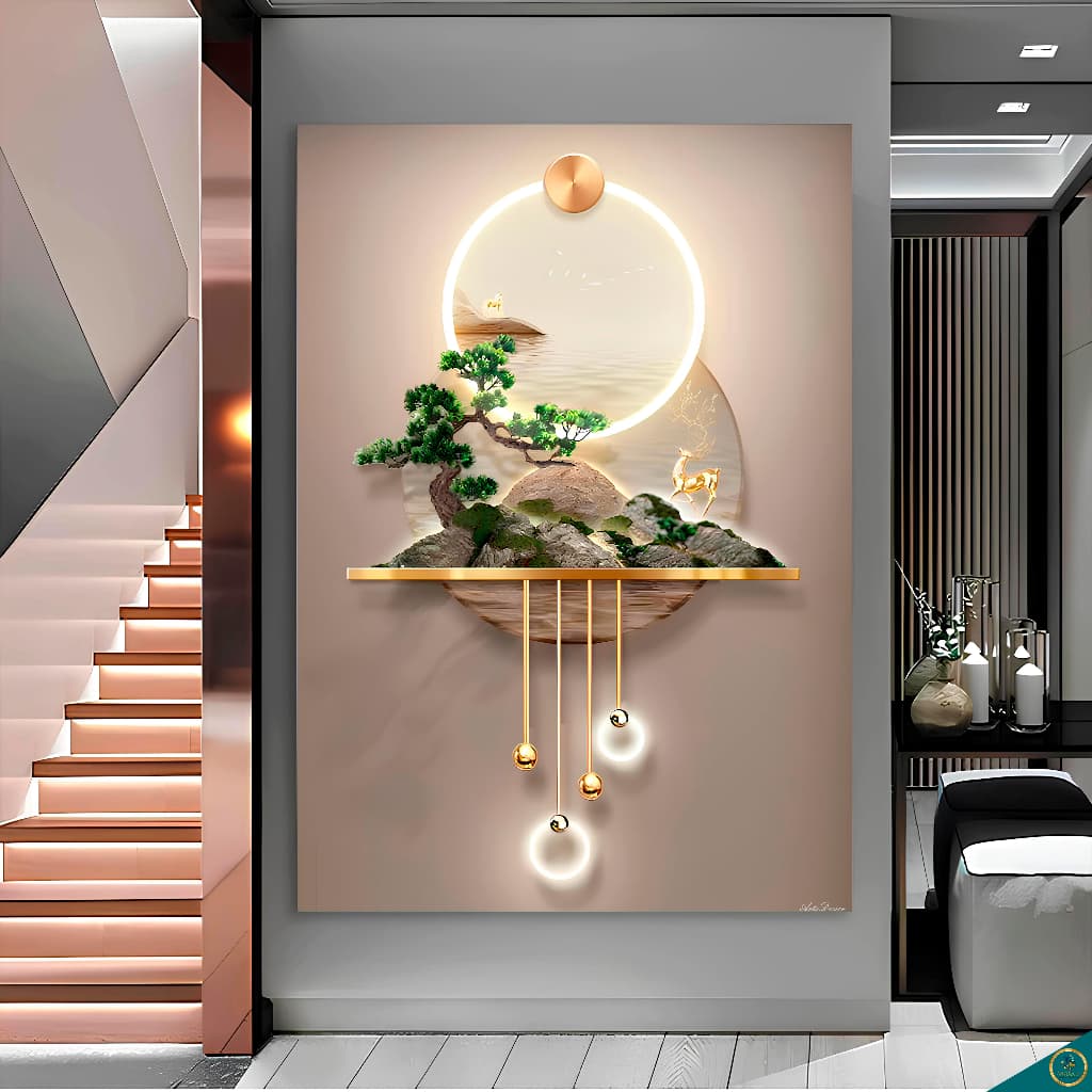 Quadro Decorativo Abstrato Ilha Nórtico Dourado Gold (NAO TEM LED) Casa Sala Quarto Hall Decoração Parede