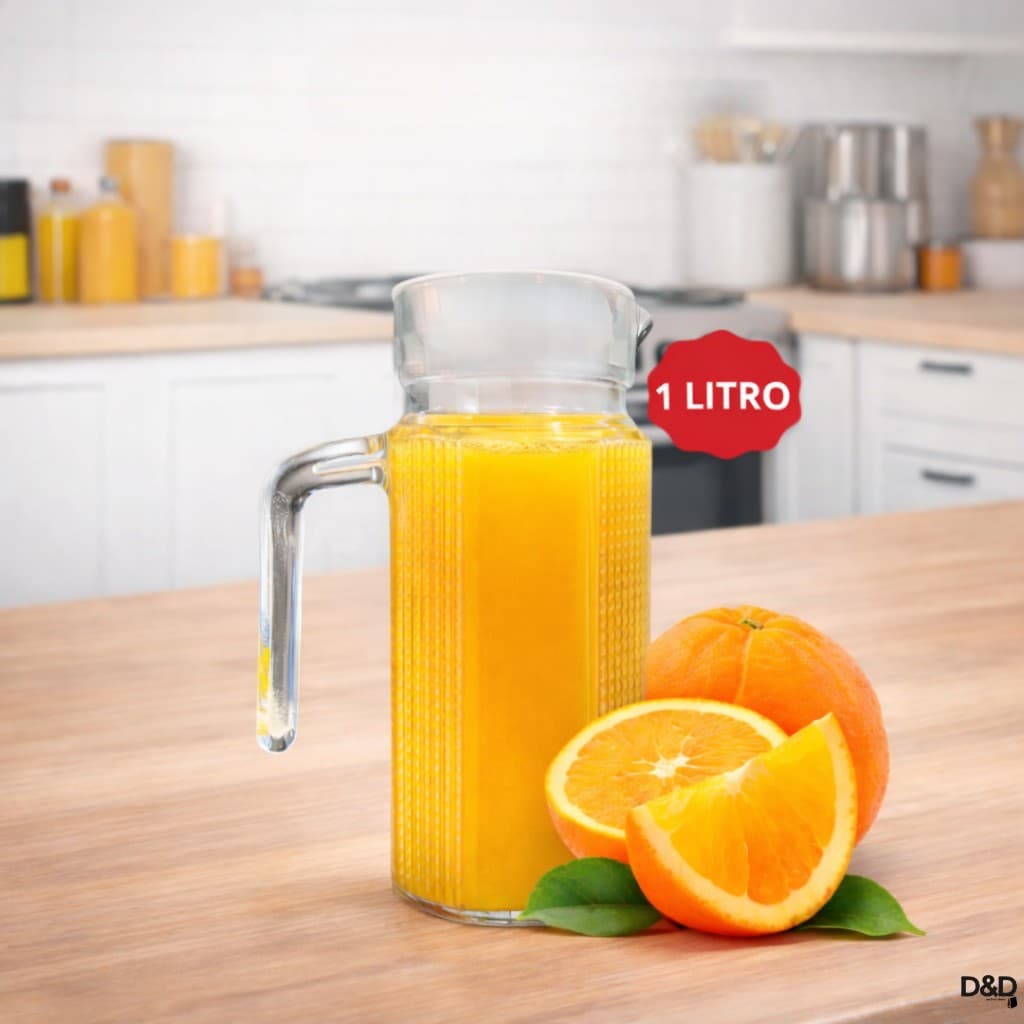 Kit 1 ou 2 Jarras de Vidro Suiça 1 Litro com Tampa Transparente para Suco Água Refresco  Alça Vidro.