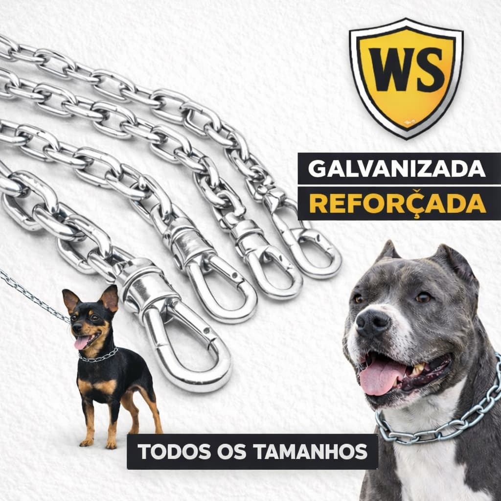 Corrente Reforçada para Cachorro 1,5m em Aço | 5 Espessuras Fina a Grossa | Cães Pequenos a Grandes