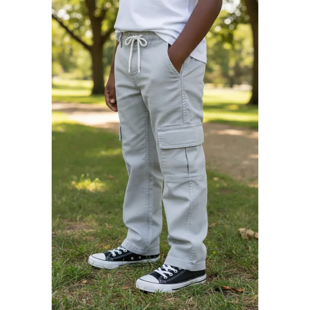Calça Cargo Infantil Masculina Sarja Resistente 6 Bolsos Moda Casual
