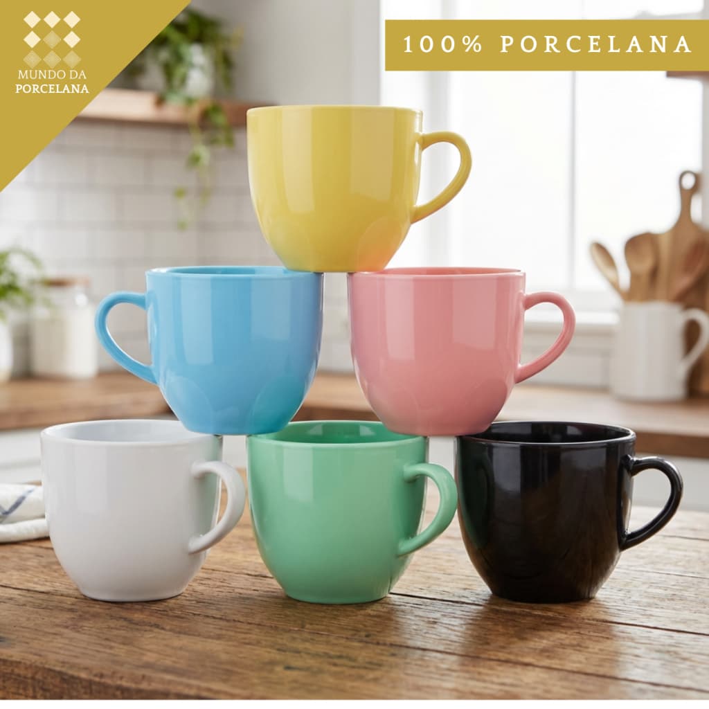 Jogo 6 Xicaras de Café Chá Porcelana 170 ml (sem pires) - Mundo da Porcelana