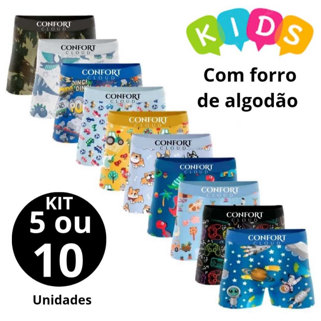 Kit Cuecas box Infantil Microfibra Cueca Boxer para Crianças