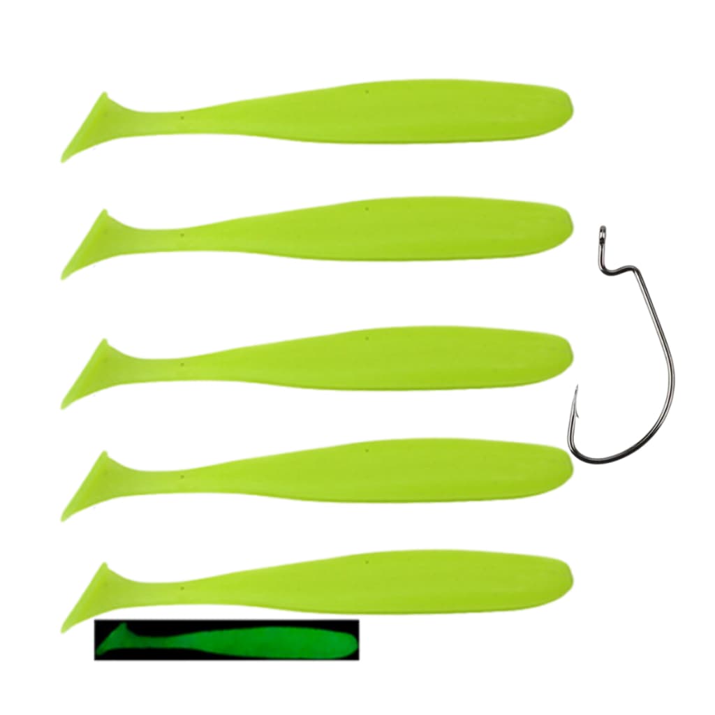 Kit 5 Isca Artificial Soft Fire Shad 9cm + Anzol Brinde