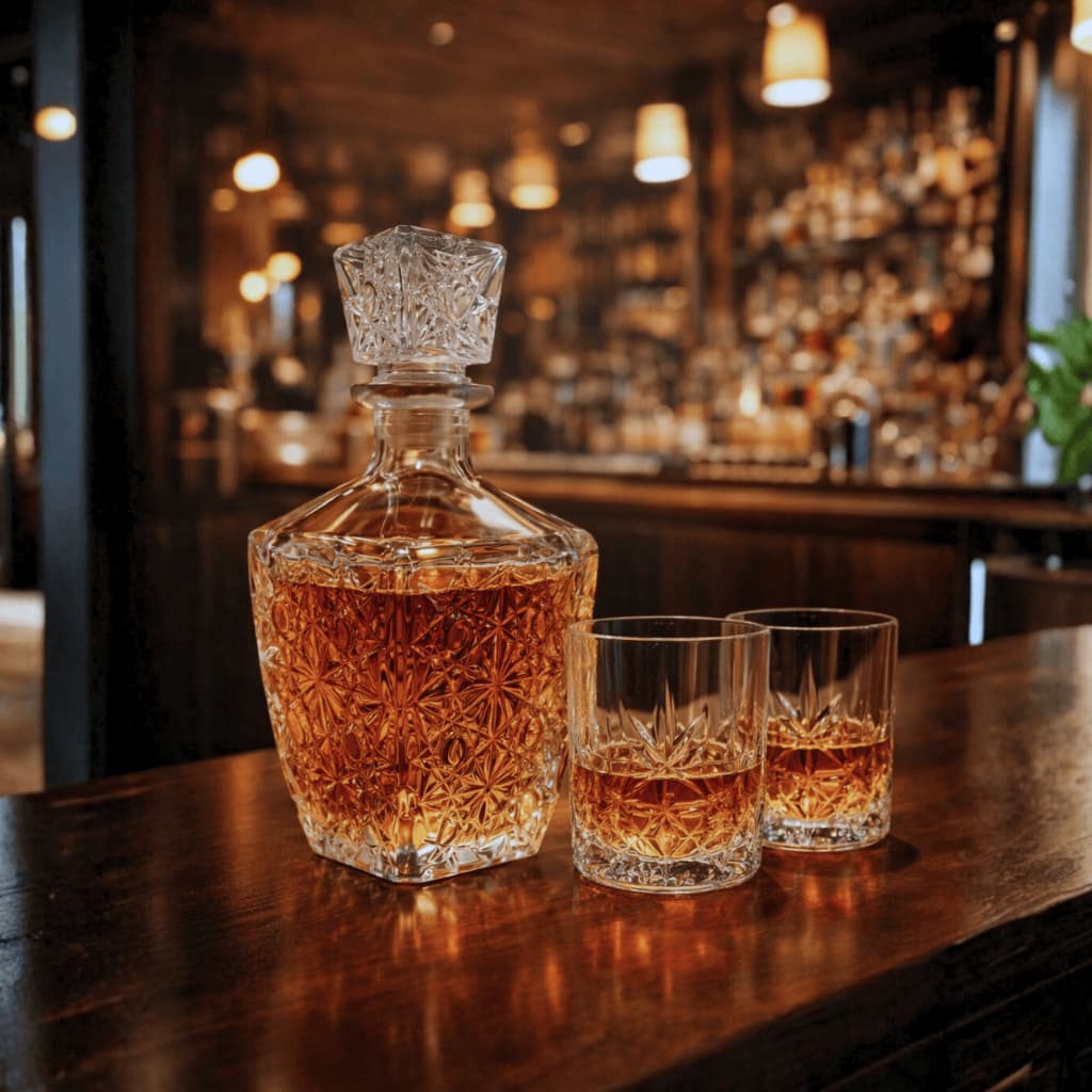 Garrafa Decanter Vidro Whisky Licor 720ml + 4 Copos 340ml