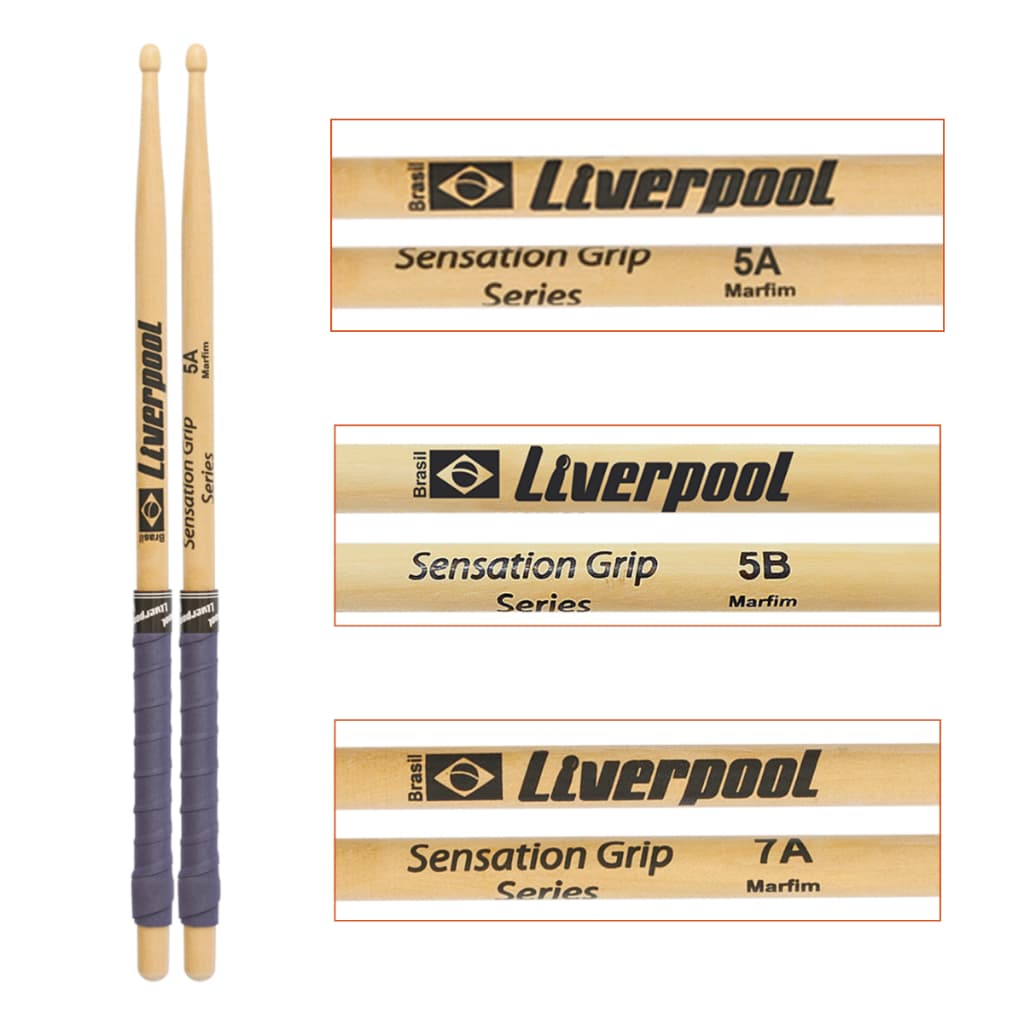 Par Baquetas Liverpool EVA - Sensation Grip Series 7A 5A 5B Ponta de Madeira - Marfim