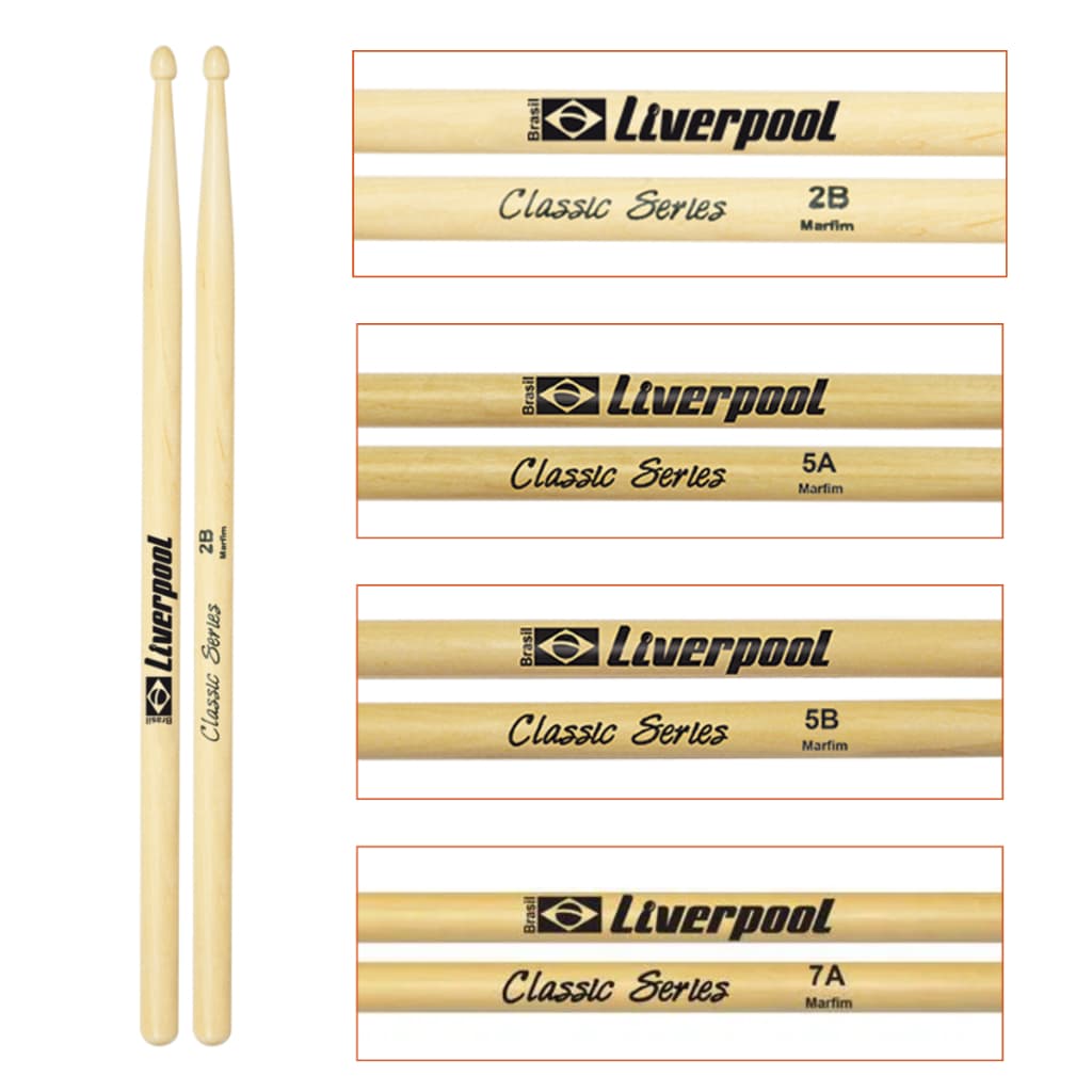 Par Baquetas Liverpool - Classic Series 7A 5A 2B 5B Ponta de Madeira - Marfim