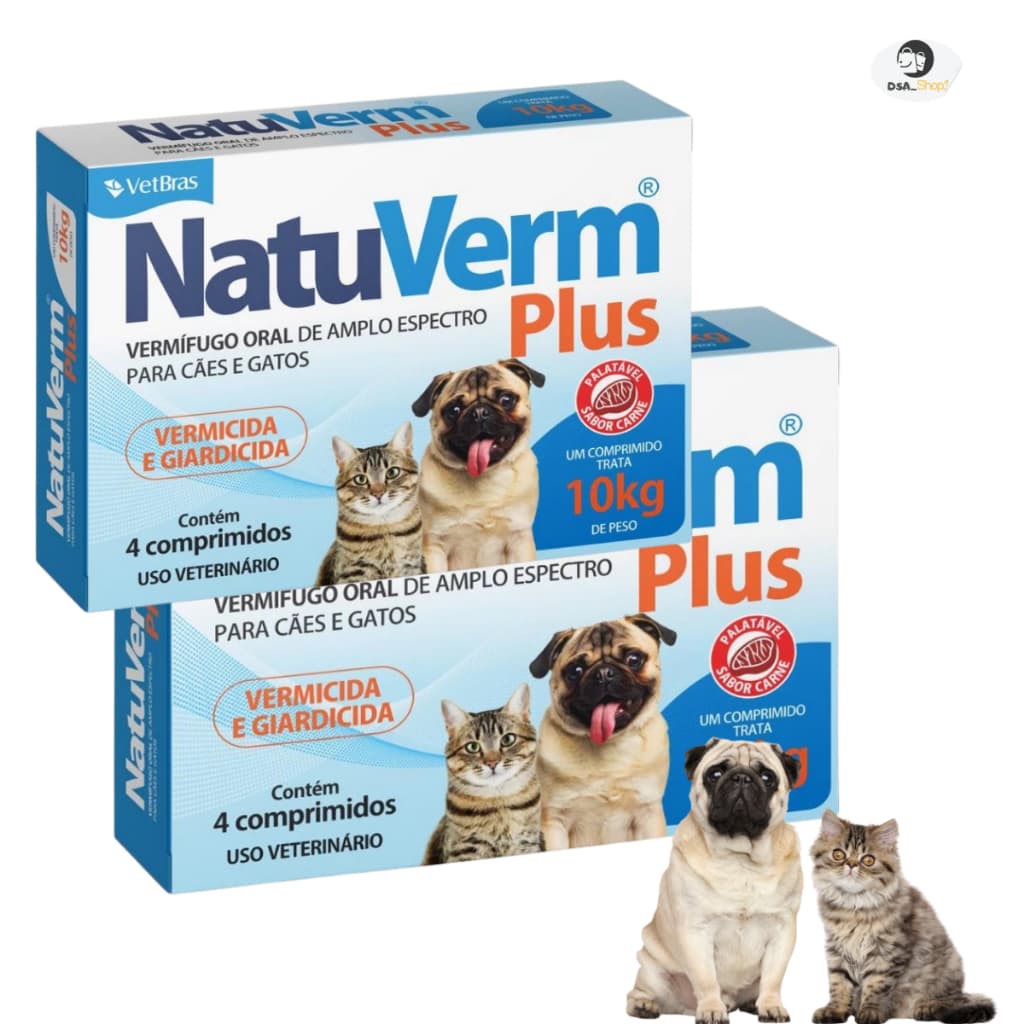 NatuVerm Plus Vermes Giardia Cão e Gato Kit 2cx 8 Comprimidos