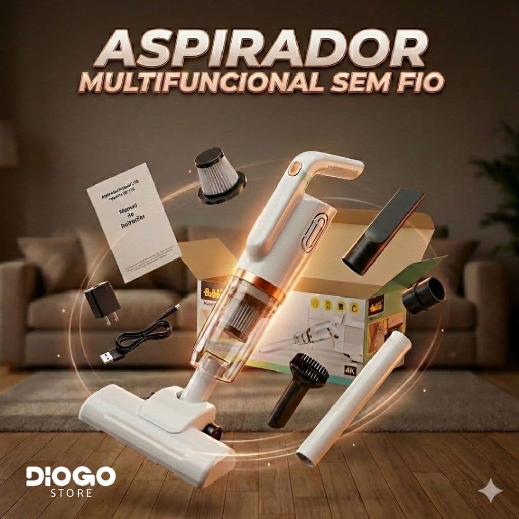 Aspirador Multifuncional sem cabo Vertical MY 7318 4000 Mah Aspiração e Lavagem de pisos