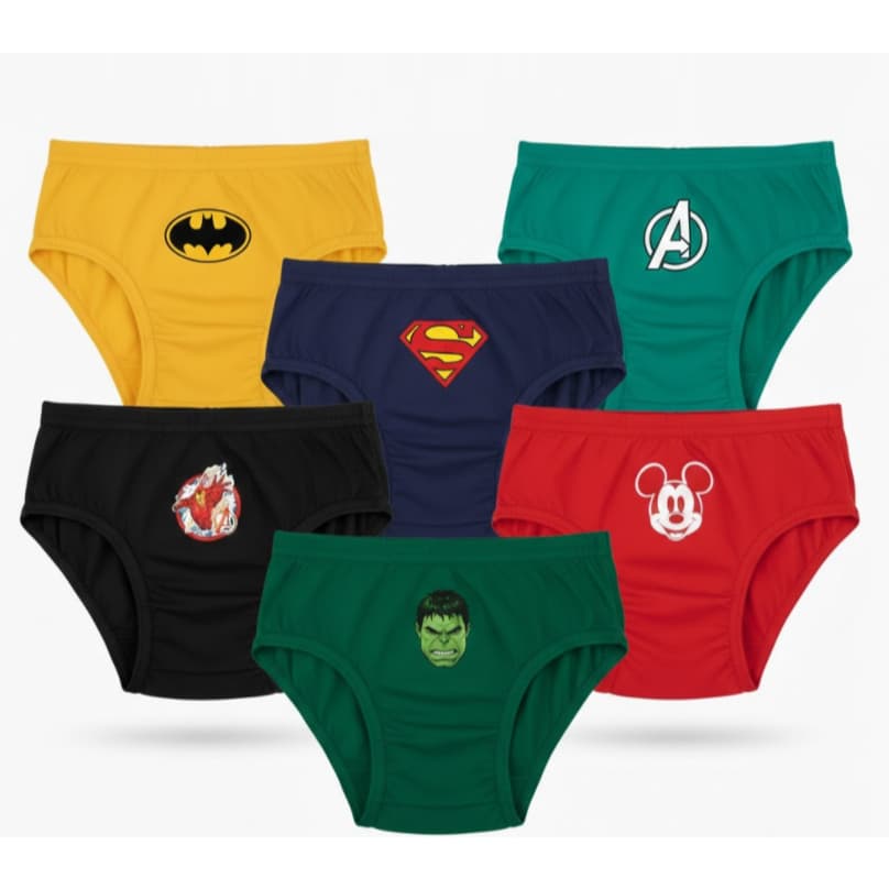Kit 6 Cuecas Infantil Algodão Personagens Heróis
