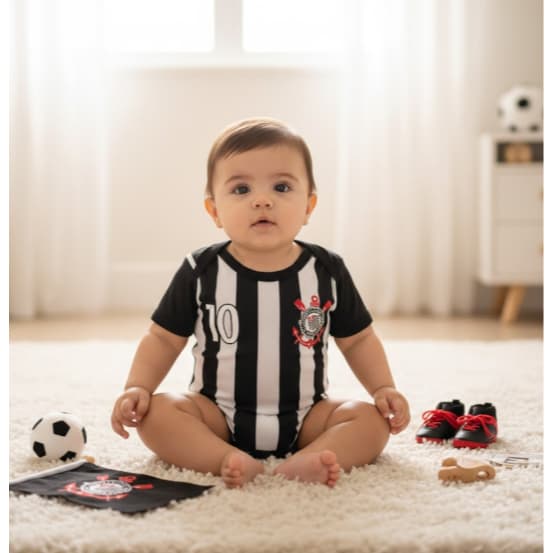 Body Bebê Corinthians Temático Mesversario
