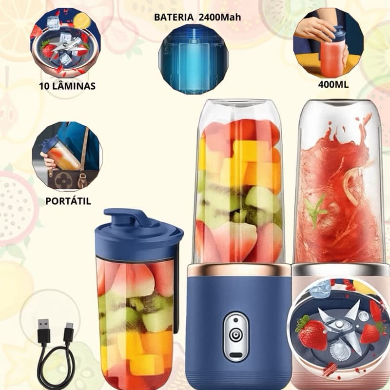 Mini Mixer Juicer Portátil Misturador USB Recarregavel + Jarra adicional 400ml Liquidificador
