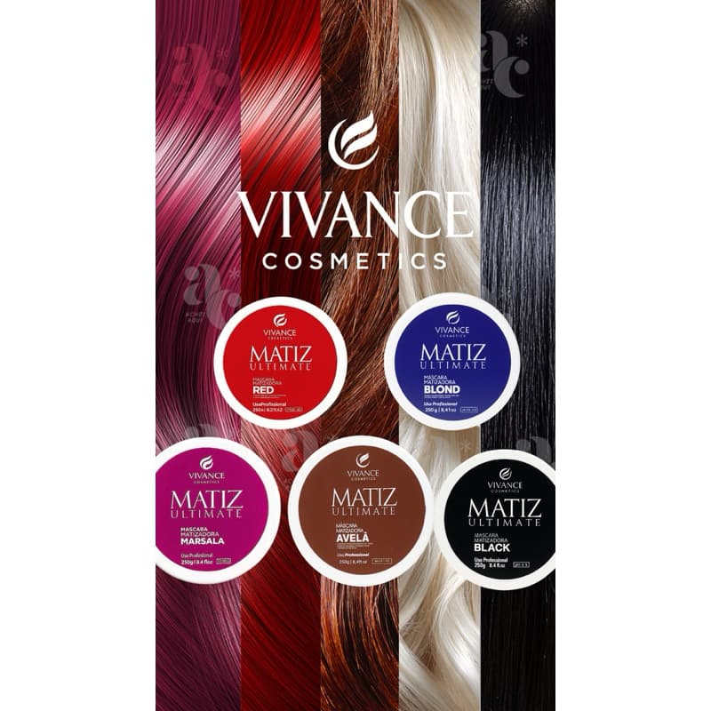 MÁSCARA MATIZADORA 250G VIVANCE COSMETICS BLACK-RED-BLOND-AVELÃ-ARSALA HIDRATANTE REALÇA A COR