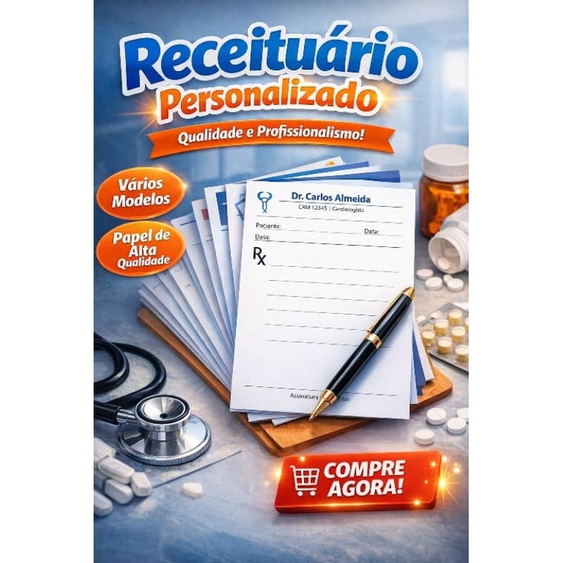 Bloco Receituário Personalizado A5 15x21cm | 50 Folhas | Médico, Veterinário ou Clínica