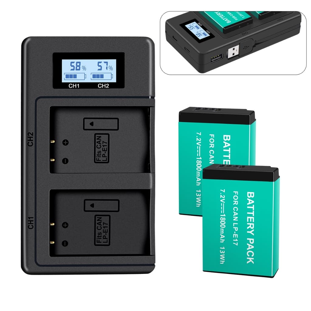 Carregador De Câmera Lp-e17 7.2V 1800mAh 2Bateria Decodificação Para Canon Sl2 Sl3 R8 R100 T6i T7i M5 M6