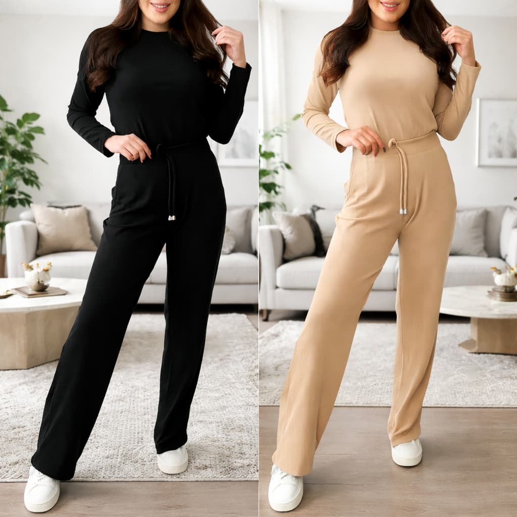 Conjunto Feminina De Frio Blusa e Calça Pantalona Chique Elegante Comfortavel Rivana Canelada
