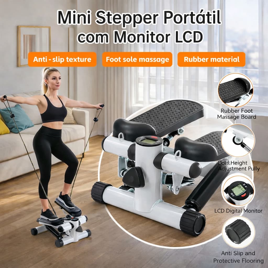 Mini Stepper Portátil com Monitor LCD - Simulador de Caminhada para Pernas, Glúteo, Musculação e Fisio